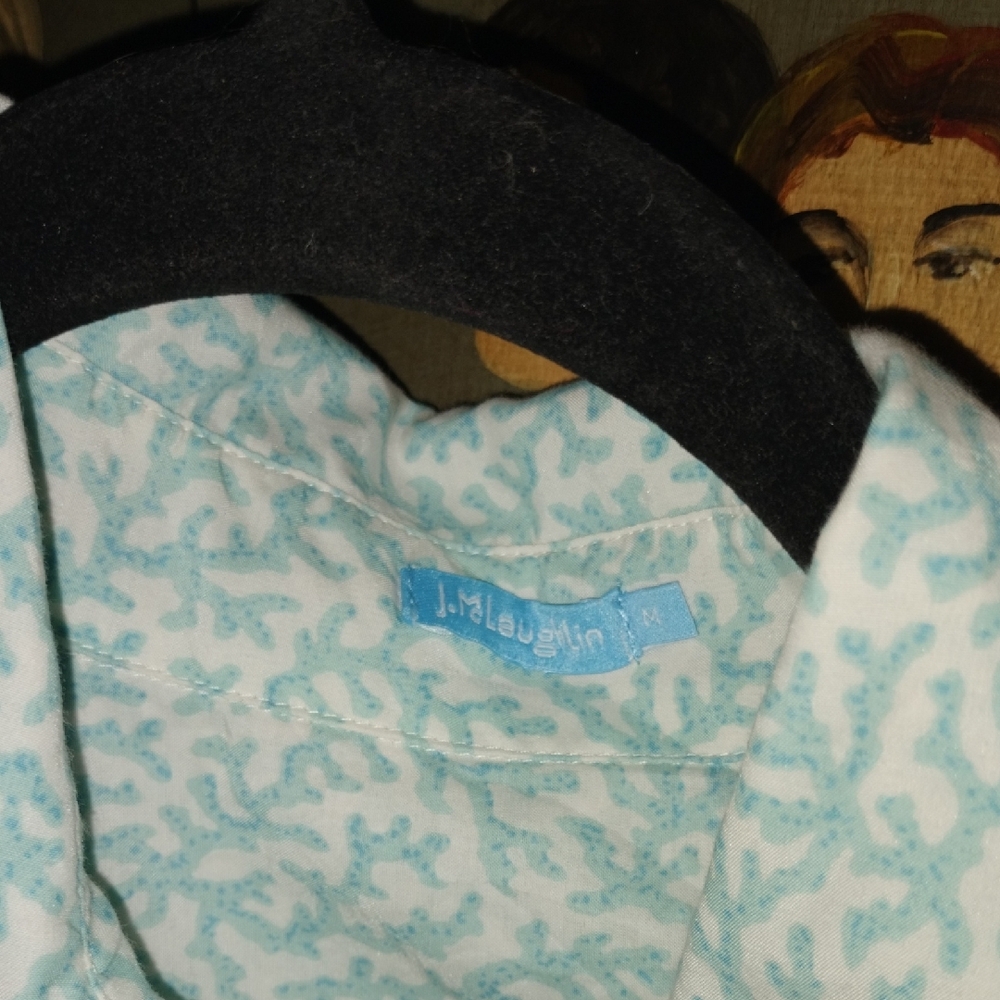 Women's Light Blue Leaf Print Button Down Shirt - image 2